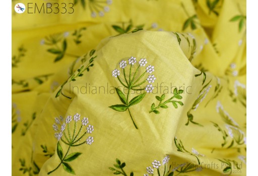 Indian Yellow Embroidered by the yard Fabric Sewing DIY Crafting Embroidery Cotton Wedding Dresses Fabric Costumes Dolls Bags Cushion Covers Table Runners