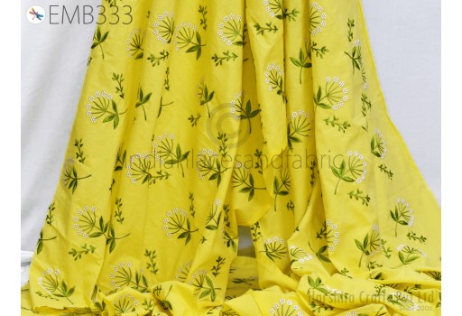 Indian Yellow Embroidered by the yard Fabric Sewing DIY Crafting Embroidery Cotton Wedding Dresses Fabric Costumes Dolls Bags Cushion Covers Table Runners