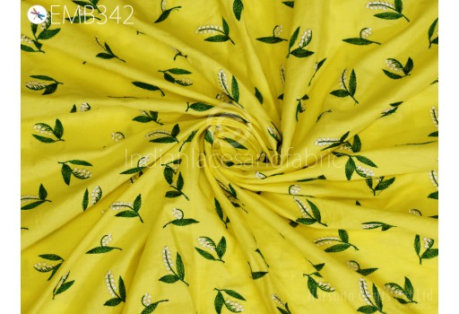 Yellow Embroidery Cotton by the Yard Fabric Indian Embroidered Sewing Crafting Summer Women Kids Dresses Costumes Doll Bag Curtain Cushion Fabric
