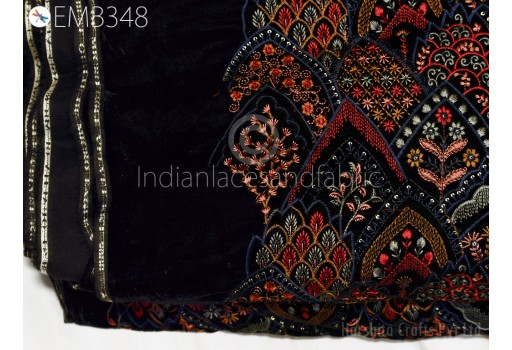 Indian Wedding Velvet Embroidery Fabric by the yard Sewing DIY Crafting Bridal Lehenga Dress Costumes Doll Bags Cushion Covers Furnishing Quilting
