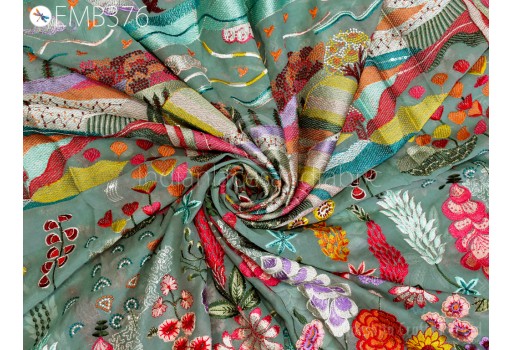 52'' Indian Soft Viscose Georgette Fabric by the Yard Multicolor Embroidery Sewing Curtain Crafting Women Dresses Material Wedding Costumes Fabric