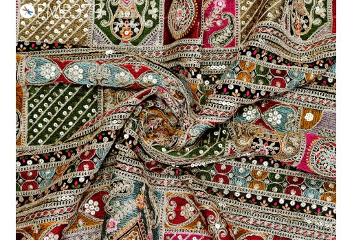 Multicolor Dress Material Indian Embroidered Fabric by the Yard Georgette Embroidery Sewing Curtain Crafting Summer Women Costumes Fabric