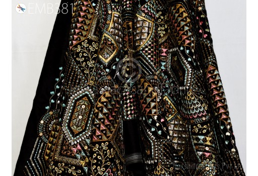 Sequins Black Embroidery Velvet Fabric by the yard Sewing Crafting Wedding Dress Costumes Doll Bags Cushions Table Runner Quilting Fabric
