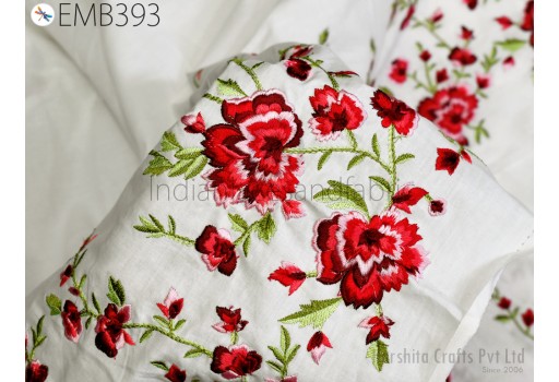 Summer Costumes Making Floral  Red  Embroidered Cotton by the Yard Indian Embroidery Sewing Crafting Home Furnishing Curtain Fabric 