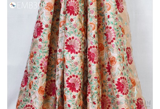 Peach Wedding Costumes Material Embroidered Fabric by the yard Sewing Crafting Indian Embroidery Bridal Dress Cushions Fabric