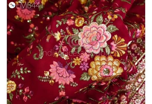 54'' Indian Embroidery Georgette Fabric by the Yard Embroidered Bridal Wedding Costumes Women Dresses Material with Border Sewing Crafting