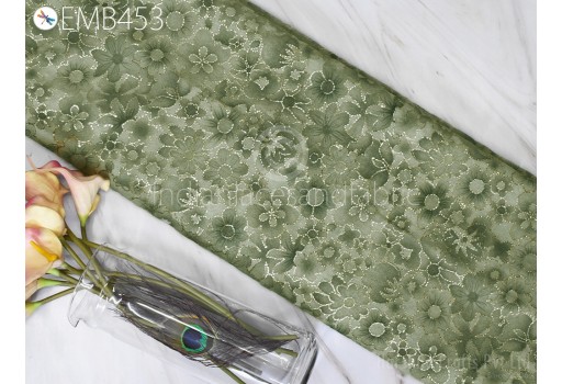 Indian Saree Embroidered Fabric by the Yard Green Georgette Embroidery Sewing Crafting Summer Women Dress Costume Material Drapery Home Decor