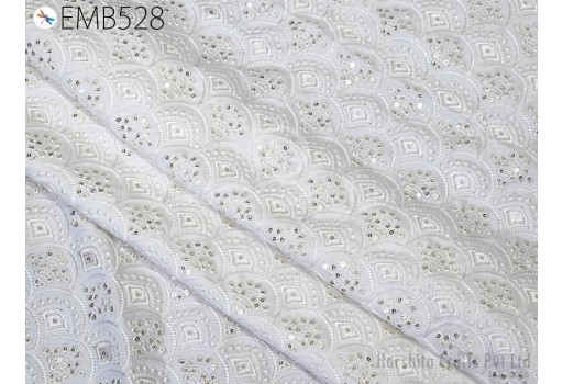 White Gold Sequins Embroidered Fabric by the yard Sewing DIY Crafting Wedding Dress Costumes Dolls Bags  Indian Embroidery Table Runners Fabric