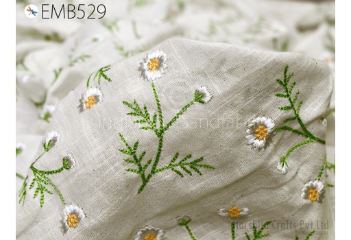 Light Embroidery Organic Cotton Fabric by the Yard Indian Sewing DIY Crafting Summer Women Dress Costumes Embroidered Fabric