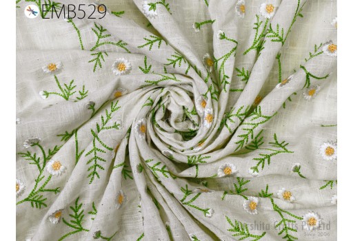 Light Embroidery Organic Cotton Fabric by the Yard Indian Sewing DIY Crafting Summer Women Dress Costumes Embroidered Fabric