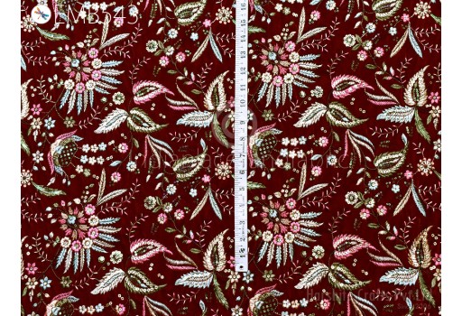Indian Deep Red Wedding Costumes Embroidered Velvet Fabric by the yard Sewing DIY Crafting Wedding Dress Doll Bags Table Runner Quilting