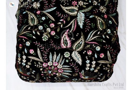 Indian Black Sequins Embroidered Velvet Fabric by the yard Sewing DIY Crafting Wedding Dress Costumes Doll Bags Long Coats Table Runner Quilting
