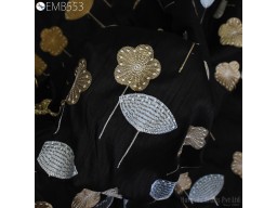 Sewing Crafting Black Embroidery Fabric by the yard DIY Indian Embroidered Wedding Dress Costumes Material Dolls Bags Cushion Covers Fabric