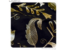 Golden Zari Embroidery Fabric by the yard Sewing DIY Crafting Indian Embroidered Wedding Dress Costumes Blouses Dolls Bags Cushion Covers
