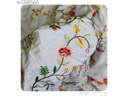 Multicolor Embroidery Cotton Fabric by the Yard Sewing Indian Embroidered Summer Women Kids Dresses Costumes Dolls Bags Kitchen Curtains