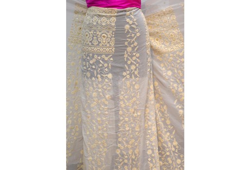 Chikankari Lehenga Wedding Kali Dress Dye-Able Embroidered Fabric Accessories Sewing Costume Gold Sequins Gown Saree Making Sold By The Yard Bridesmaid Embroidery Georgette Fabric