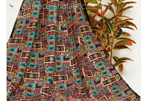 Indian black embroidered fabric by the yard georgette embroidery sewing curtain DIY crafting summer women dress material drapery home décor furnishing indoor outdoor costumes fabric