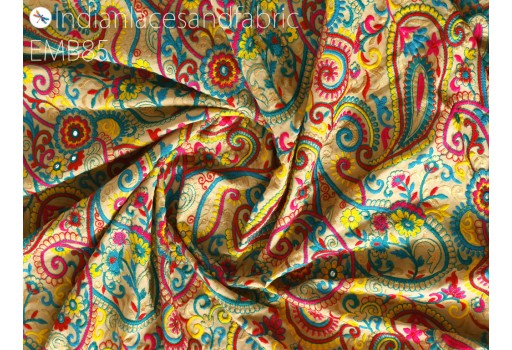 Indian paisley embroidered fabric by the yard georgette embroidery sewing curtain crafting summer women dress material home décor furnishing costumes drapery fabric