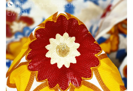 Indian yellow embroidered fabric embroidery cotton fabric by the yard sewing fabric DIY crafting wedding dress costumes doll bag home décor furnishing curtains bridesmaid dresses fabric
