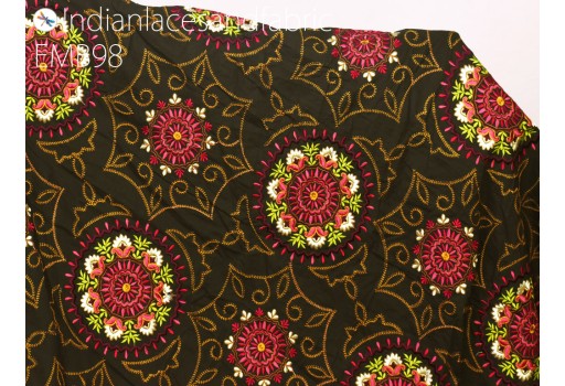 Indian brown embroidered fabric embroidery cotton fabric by the yard sewing fabric DIY crafting wedding dress costumes doll bag home décor furnishing cushion cover floral dresses fabric