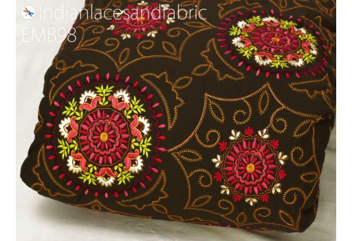 Indian brown embroidered fabric embroidery cotton fabric by the yard sewing fabric DIY crafting wedding dress costumes doll bag home décor furnishing cushion cover floral dresses fabric