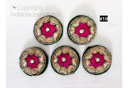 Indian Embroidered Fancy Hand Embroidery Button 12 Pieces Decorative Zardozi Handcrafted Fabric Cloth Covered Embellishment Crafting Button