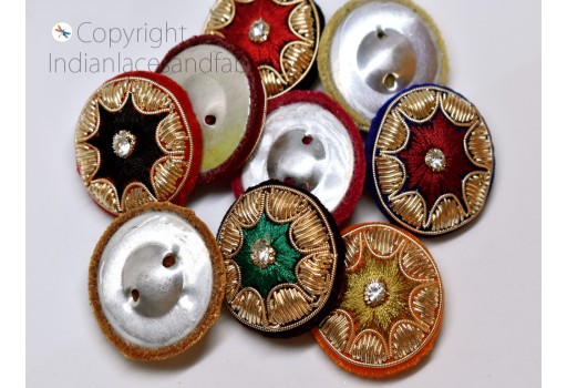 Indian Embroidered Fancy Hand Embroidery Button 12 Pieces Decorative Zardozi Handcrafted Fabric Cloth Covered Embellishment Crafting Button