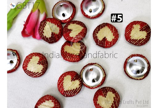 12 Pieces Button Indian Cloth Covered Decorative Hand Embroidery Handcrafted Embroidered Sequins Embellishment Crafting Sewing Fabric Button