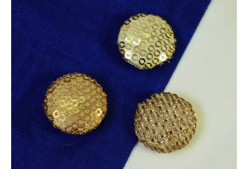 12 Pieces Button Decorative Gold Hand Embroidery Button Fabric Cloth Covered Handcrafted Embellishment Crafting Sewing Embroidered Sequins Buttons