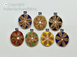 12 Pieces Buttons Zardozi Handcrafted Embellishment Indian Embroidered Fancy Hand Embroidery Fabric Cloth Covered Crafting Sewing Decorative Button