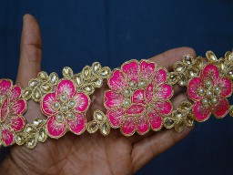 Hot pink decorative saree trim by3  yard wedding dress ribbon bridal Indian embroidered laces costume crafting sewing lehenga embellishments trimmings home décor party wear gown tape