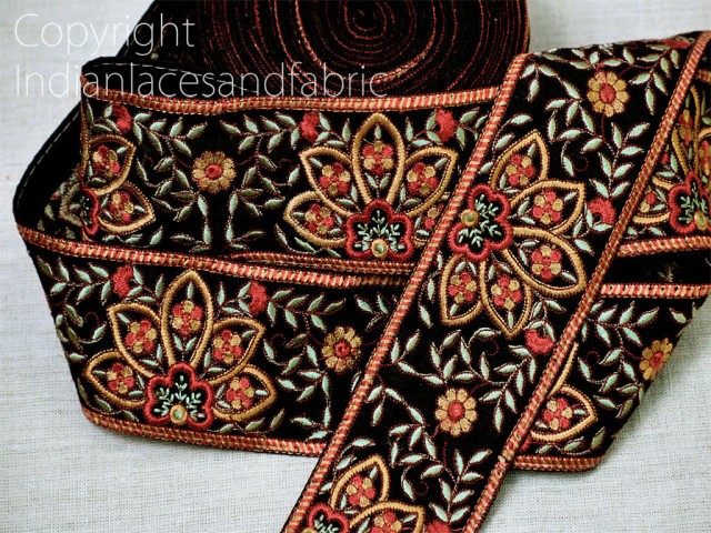 9 Yard Wholesale Maroon Fabric Trims Indian Laces Sari Border Embroidered Trimming Sewing Costume Embellishments Ribbon Home Décor Christmas supplies sari tape bridal wears ribbon accessories gown 