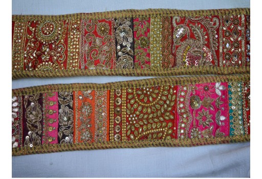 Decorative Patchwork beaded trim wedding gown bridal belt sashes dress ribbon by the yard Indian laces costume crafting sewing sari border accessories trimmings home décor party wear saree tape