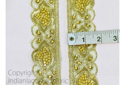 9 Yard Wholesale Gold Metallic Ribbon Christmas Decor Trimmings Indian  Beaded Stone Lace Sewing Embellished Stone work Saree Border embellishment dresses tapes cushions table cover clothing accessories trim