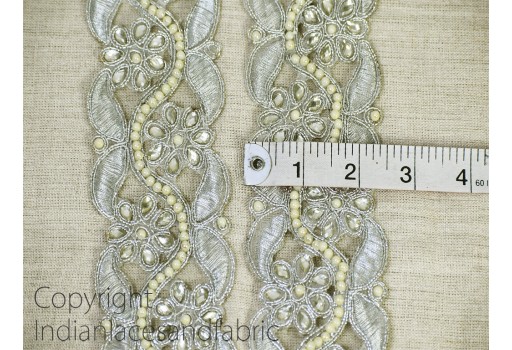 9 Yard Wholesale Silver Stone Beaded Trimmings Saree Border Stone Glass Bead Work Ribbon sewing Embellishment For Lehenga Dress Blouses Trims dresses tapes cushions table cover clothing accessories lace 