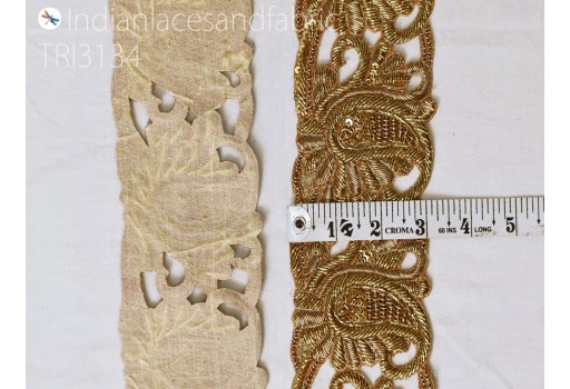 9 Yard Zardozi Gold Paisley Trim Handcrafted Embellishment Indian Saree Border Decorative Lehenga Purse Lace Home Décor Clutches Cushions Cover Christmas DIY Crafting Tape