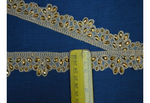 2 Yard Indian crafting Decorative Gold Fabric Trim Embroidered Saree Trimmings Wedding Dress Sewing Indian Accessories Crafting Ribbon Home Décor Party Wear Gown Border Cushions Table Runner Tape