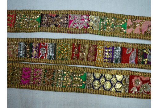 Patch work multi color gold embroidered designer trim by the yard crafting sewing accessories embroidery designer costume machine stitched border for hat making