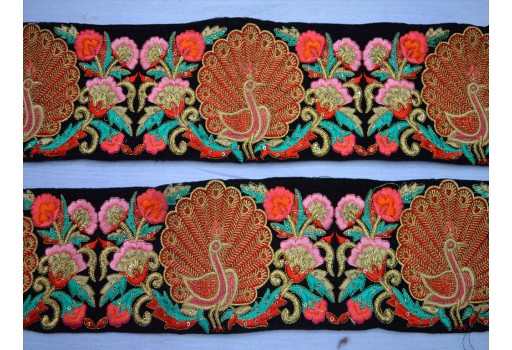 Peacock Indian embroidered laces wedding wear saree fabric trim by 3 yard home décor drapery table covers trimming decorative cushions ribbon indian crafting costume sewing border