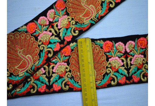 Peacock Indian embroidered laces wedding wear saree fabric trim by 3 yard home décor drapery table covers trimming decorative cushions ribbon indian crafting costume sewing border