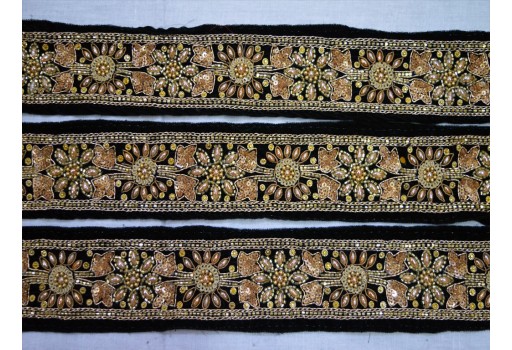 Indian decorative black Velvet fabric trim by the yard exclusive saree trimmings wedding dress sewing accessories crafting ribbon home décor party wear gown border cushions table runner tape