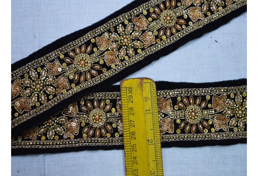 Indian decorative black Velvet fabric trim by the yard exclusive saree trimmings wedding dress sewing accessories crafting ribbon home décor party wear gown border cushions table runner tape