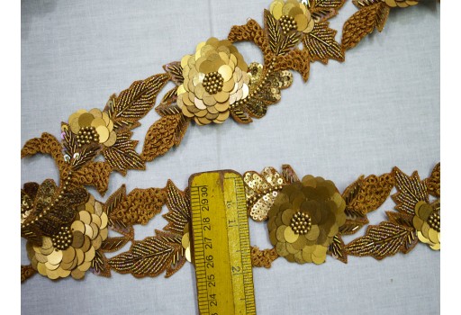 Exclusive antique gold Indian beaded trim fashion dress ribbon bridal belt sashes trim by the yard laces costume crafting sewing wedding wears decorative home décor accessories tape 