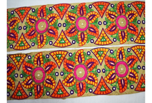 Orange decorative embroidered trim by 3 yard accessories wedding decoration Indian home décor dress trimmings bridal belt costume sewing border gown making crafting laces 