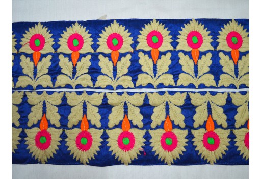 Blue fabric Indian saree trim by 3 yard embroidery designer sari ribbon scrap booking home décor table runner tape embellishment sewing crafting accessories hat making laces decorative gown trimming