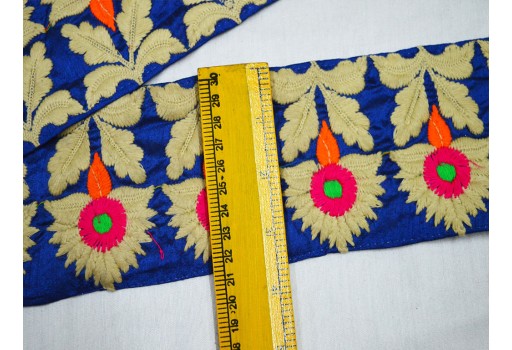 Blue fabric Indian saree trim by 3 yard embroidery designer sari ribbon scrap booking home décor table runner tape embellishment sewing crafting accessories hat making laces decorative gown trimming