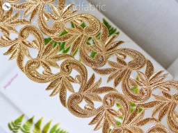 Zardozi handcrafted saree fabric gold trim by the yard laces decoration Indian ribbon home décor gown tape crafting Christmas sari sewing border garment accessories decorative cushion cover 
