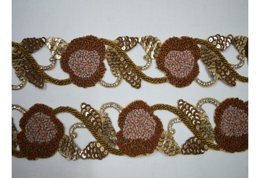 Exclusive handmade antique gold Indian beaded trim fashion dress ribbon bridal belt sashes trim by the yard laces costume crafting sewing wedding wears embellish decorative home décor accessories tape 