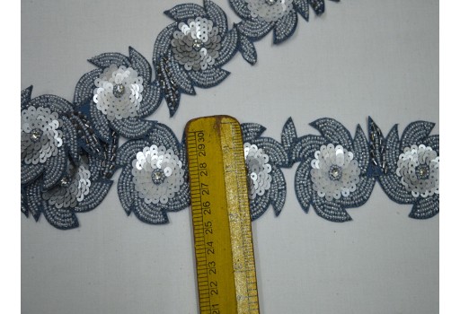 Exclusive grey Indian beaded trim bridal belt sashes wedding lehenga ribbon by the yard costume beads trimmings accessories Christmas home décor sewing party wear gown dresses bridal wears tape