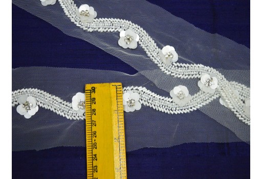 Decorative white beaded wedding dresses ribbon boutique material costume laces crafting sewing net fabric sari border bridal belt sashes trim by the yard home décor party wear lehenga tape